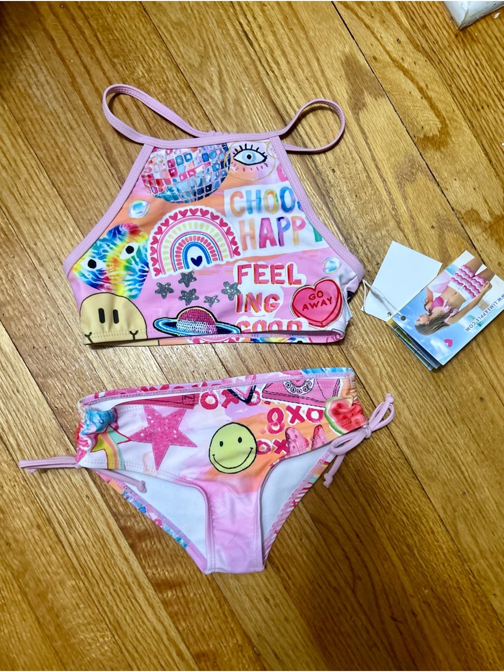 Limeapple Girls Emoji Two-Piece Swimsuit - Pink, Blue, Green